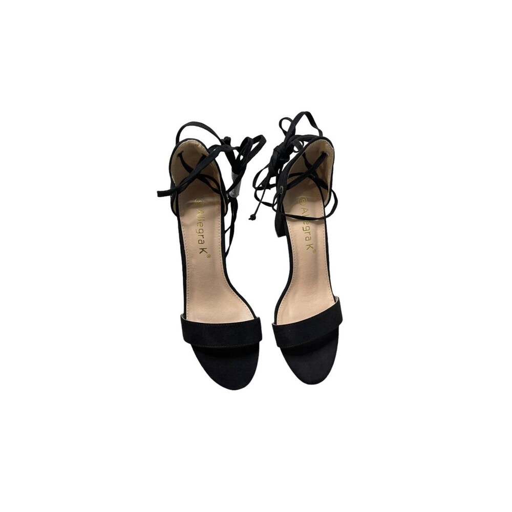 Allegra K Women's size 9 Open Toe Lace Up Chunky High Heels Sandals